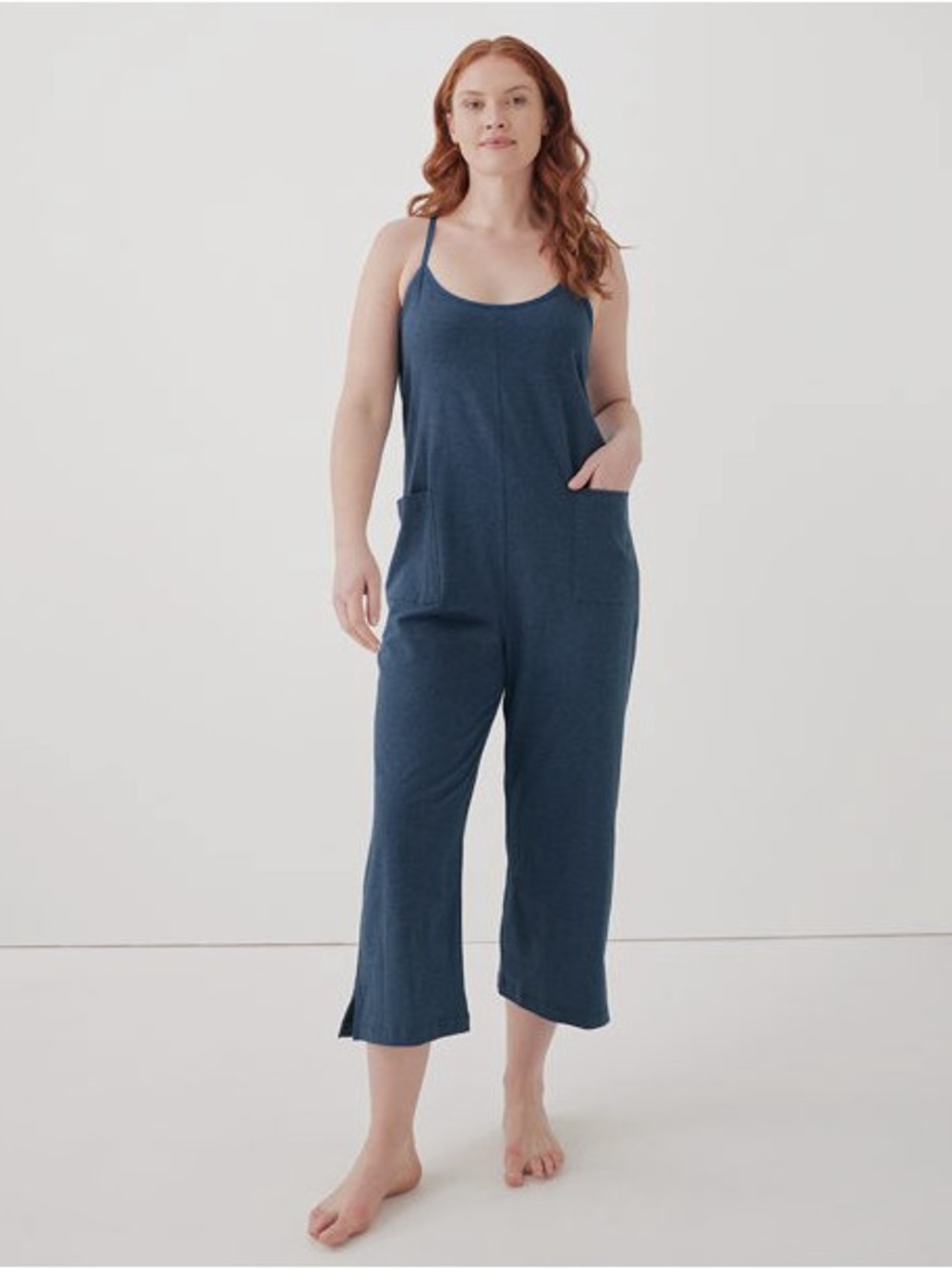 Pact Organic Cotton Cropped Wide Leg Jumpsuit Navy Blue Size S